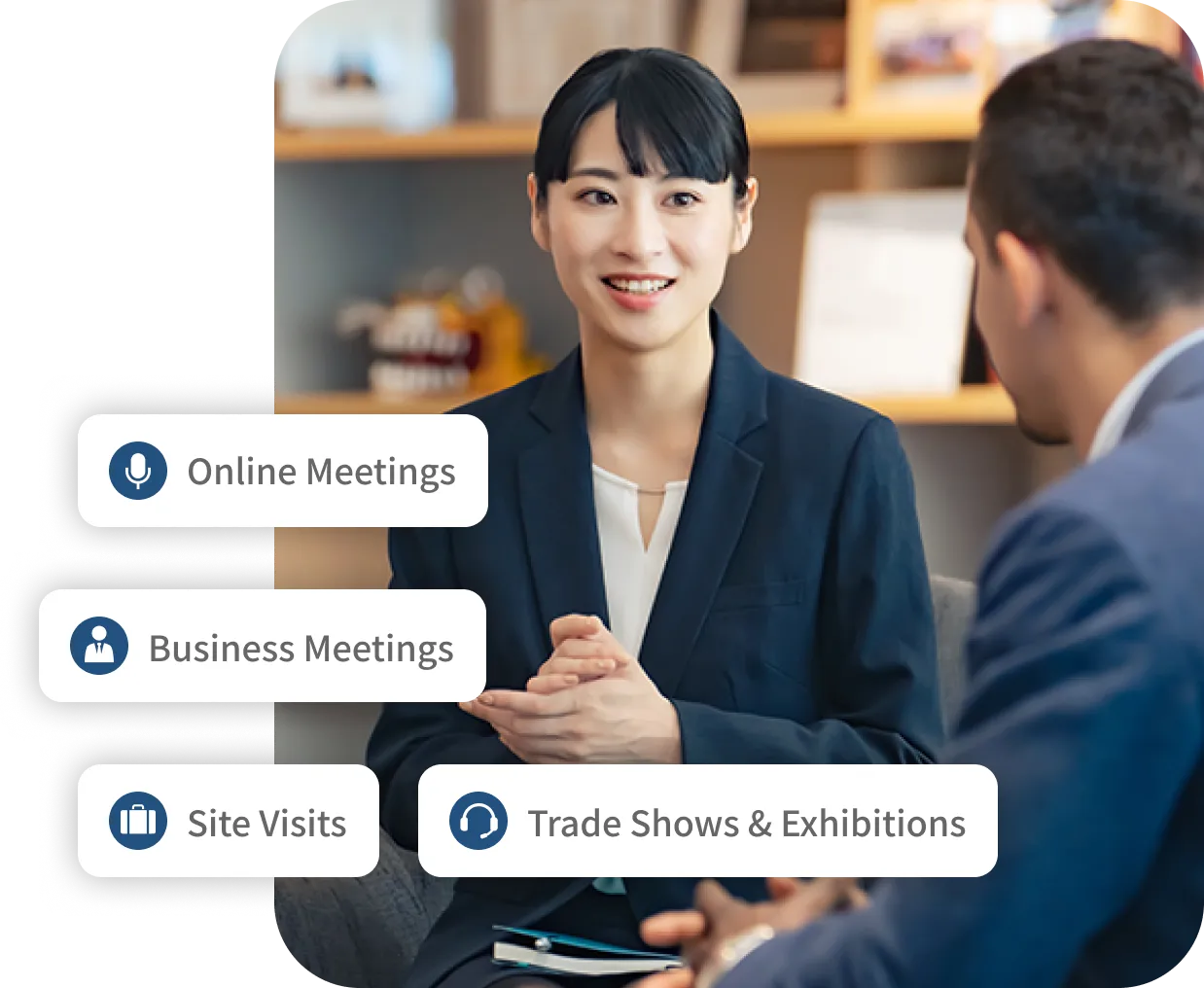 Japanese-English interpreter supporting a business meeting in Japan